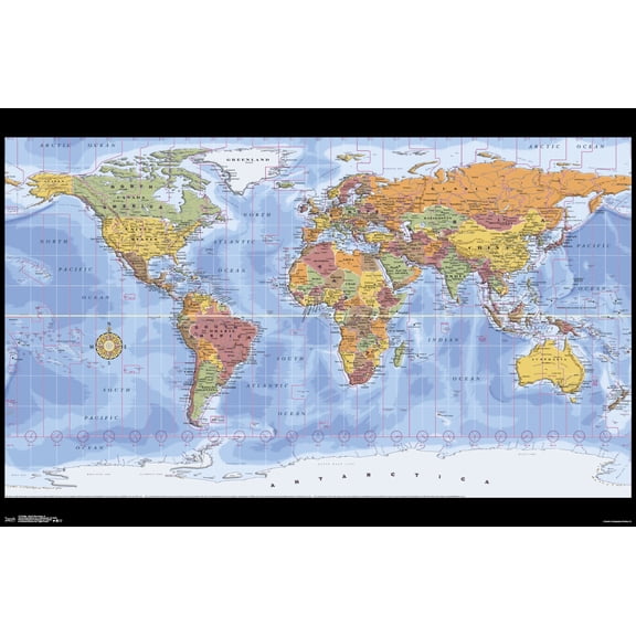 Map - World Time Zones Wall Poster, 22.375" x 34"