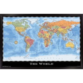 Map - World Wall Poster, 14.725" x 22.375", Framed