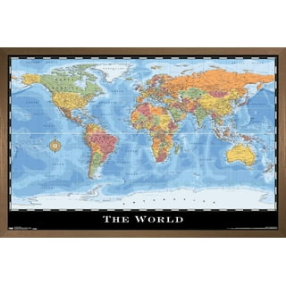 Push Pin Travel Maps - Black Ice World - Black Frame Framed Pin Map for Tracking Your Travels - 27.5 x 39.5 - 8 Handcrafted Frame options - Made