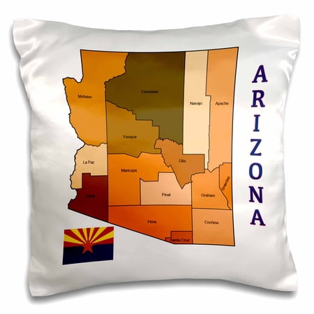 3dRose, Map and flag of the State of Arizona shows each county, 16x16 inch Pillow Case