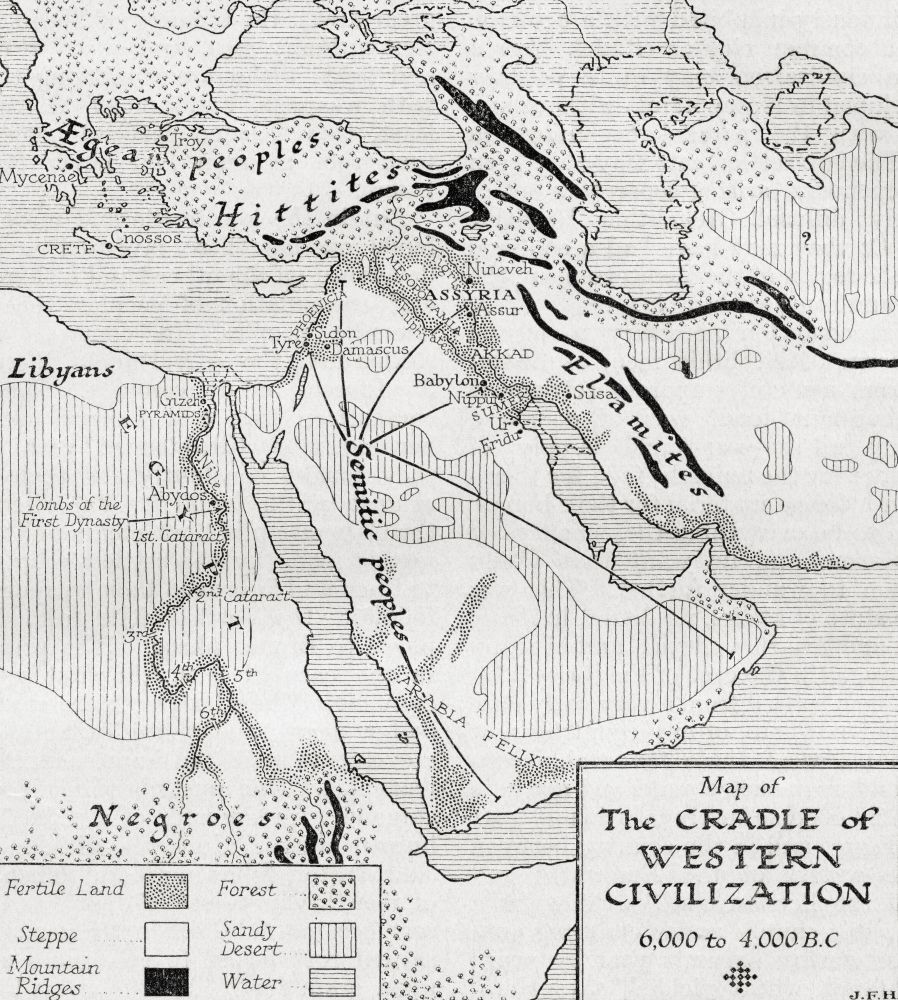 Map depicting the cradle of western civilization, 6,000 4,000 BC
