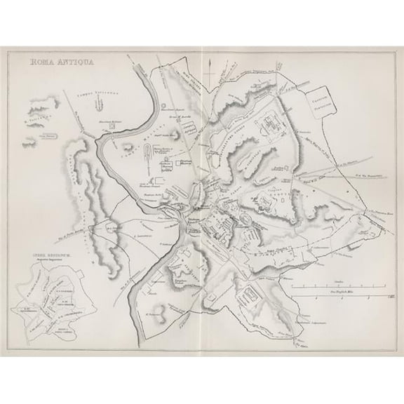 Map of Ancient Rome From The National Encyclopaedia Published by William Mackenzie London Late 19th Century Poster Print - 32 x 24 - Large