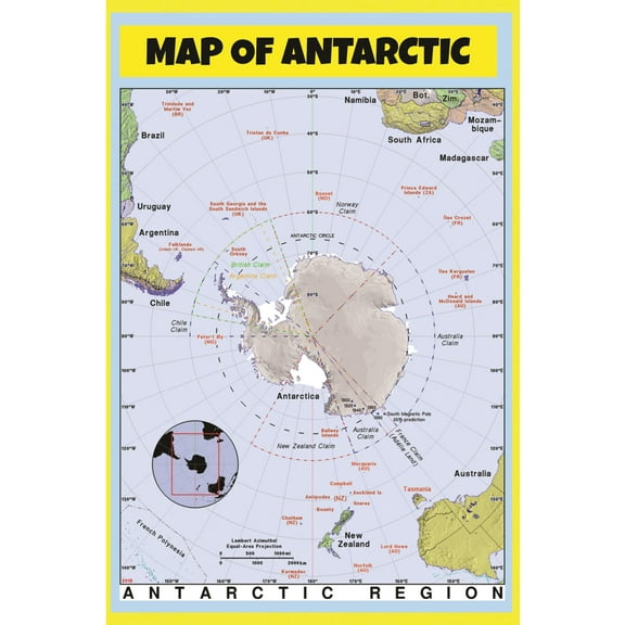 Map of Antarctic - Laminated Wall Map Poster Print Perfect for Classrooms and Homes - Vivid Imagery with Bright Colors - 18x24