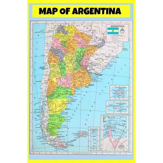 Map of Argentina - Glossy Heavy Paper Wall Map Poster Print Perfect for Classrooms and Homes - Vivid Imagery with Bright Colors - 36x60