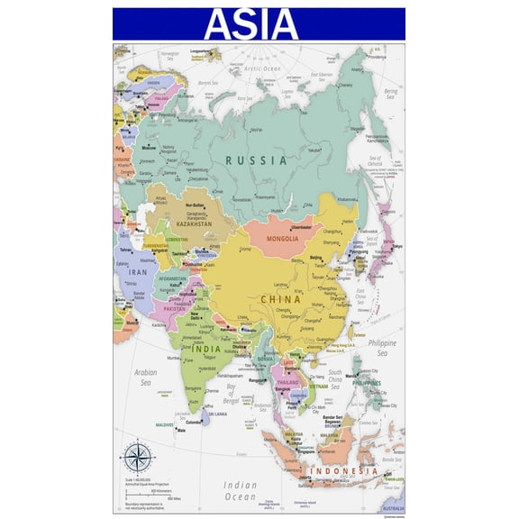 Map of Asia 36x60 Inch - Glossy Wall Map Poster - Blue Edition - High-Quality Print for Classrooms, Offices & Homes