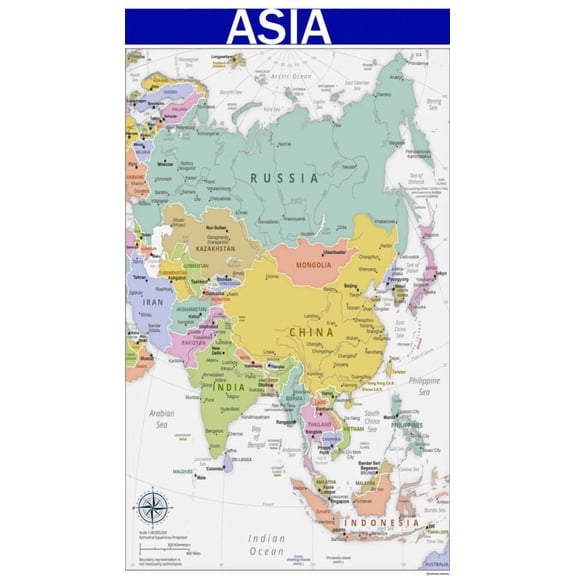 Map of Asia 36x60 Inch - Glossy Wall Map Poster - Blue Edition - High-Quality Print for Classrooms, Offices & Homes