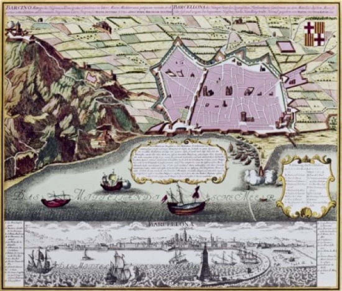 Map of Barcelona Spain 18th Century Canvas Art - (18 x 24)
