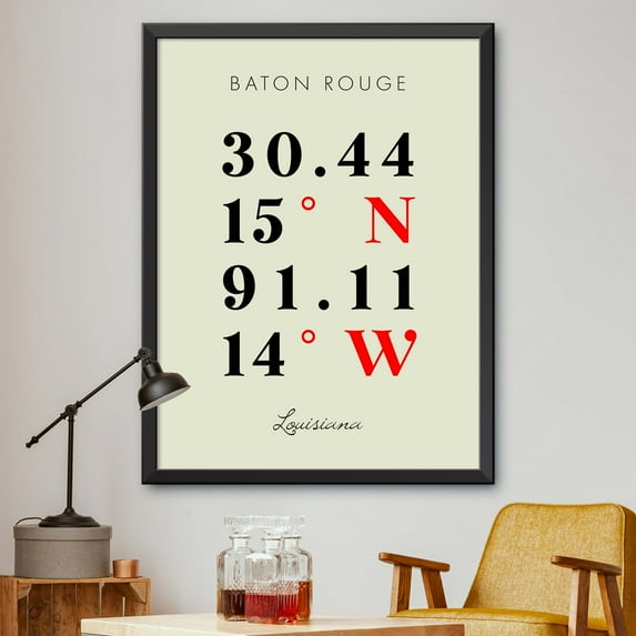 Map of Baton Rouge, Louisiana, Multiline Coordinates Colored (16x20)