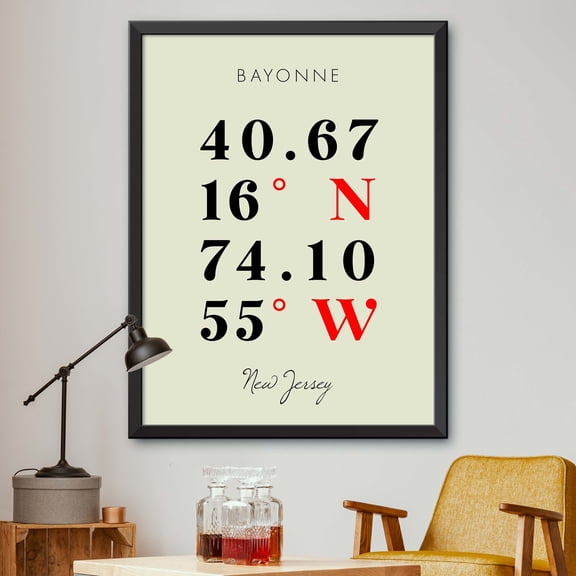 Map of Bayonne, New Jersey, Multiline Coordinates Colored (8x10)
