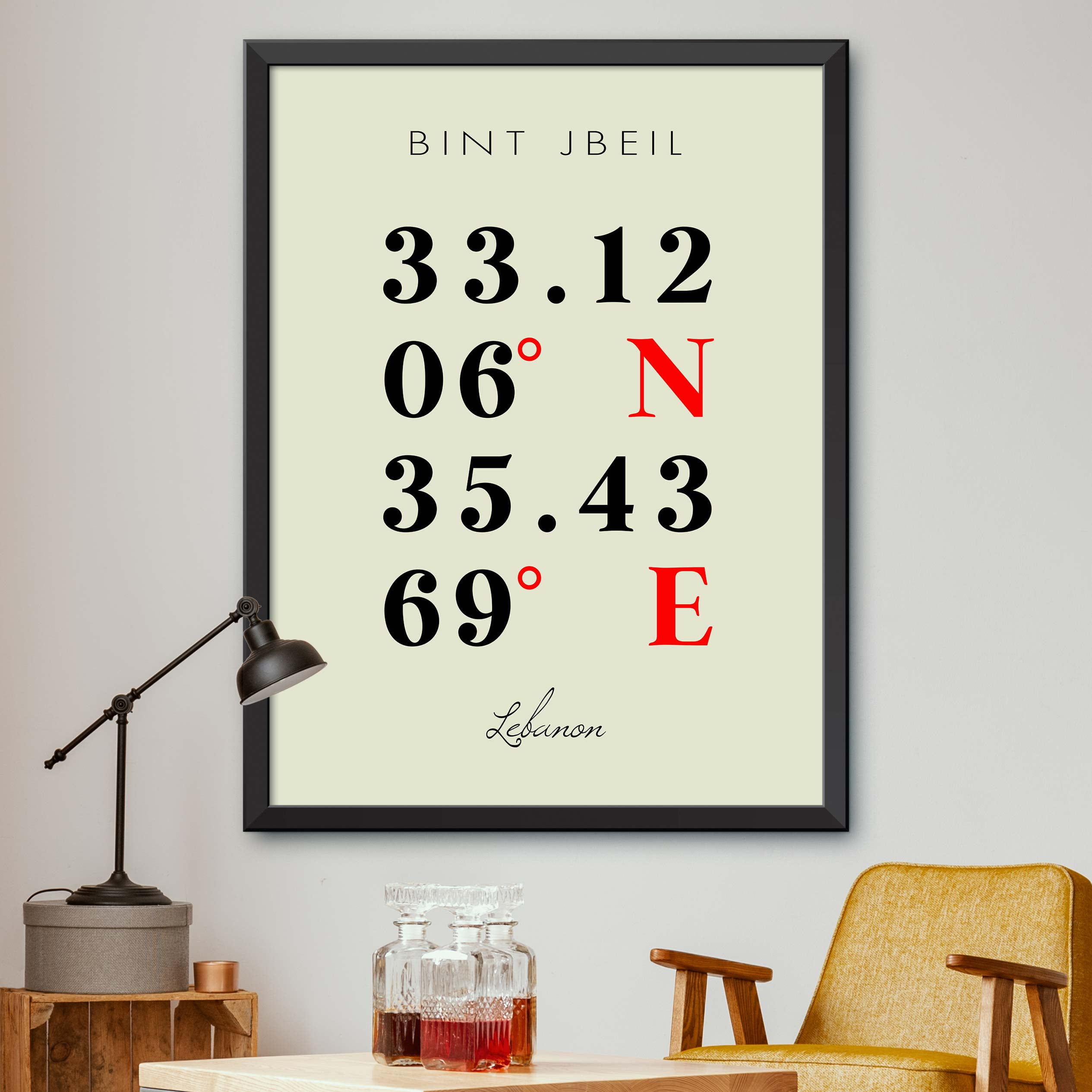 Map of Bint Jbeil, Lebanon, Multiline Coordinates Colored (12x16