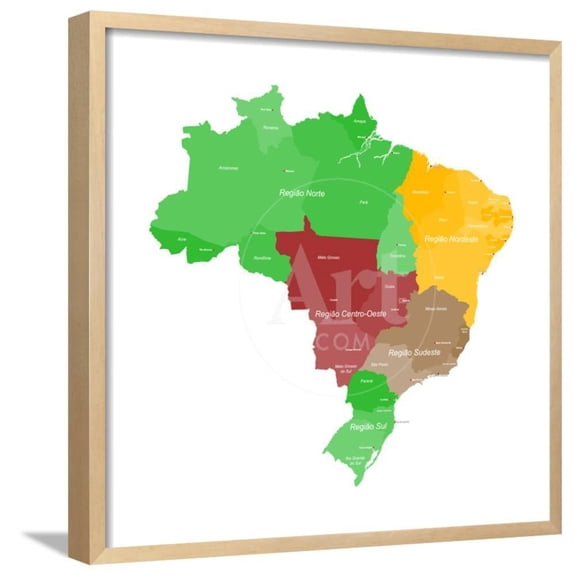 Map of Brazil, Framed Art Print Wall Art by malachy120 Sold by Art.Com