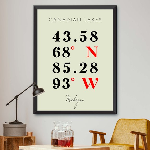 Map of Canadian Lakes, Michigan, Multiline Coordinates Colored (12x16)