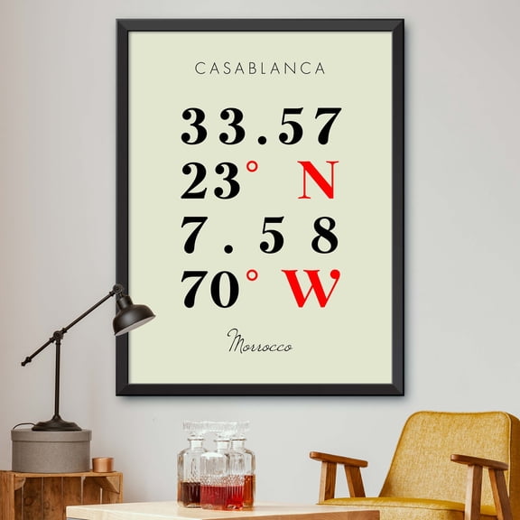 Map of Casablanca, Morrocco, Multiline Coordinates Colored (8x10)