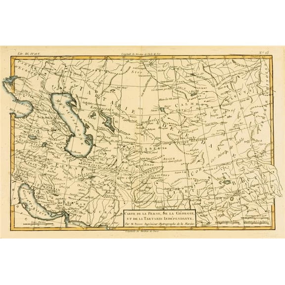 Map of Central Asia Circa.1760 From -Atlas De Toutes Les Parties Connues Du Globe Terrestre by Cartographer Rigobert Poster Print - 17 x 11