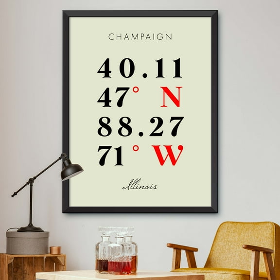 Map of Champaign, Illinois, Multiline Coordinates Colored (8x10)