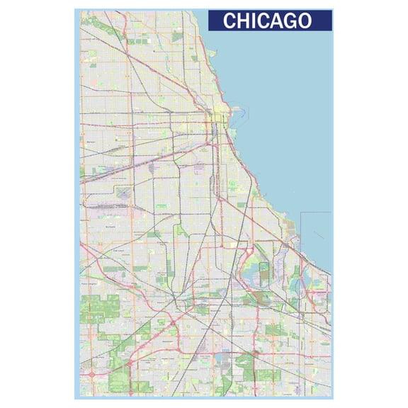 Map of Chicago 18x24 Inch - Laminated Wall Map Poster - Blue Edition - High-Quality Print for Classrooms, Offices & Homes