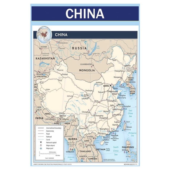 Map of China 18x24 Inch - Laminated Wall Map Poster - Blue Edition - High-Quality Print for Classrooms, Offices & Homes