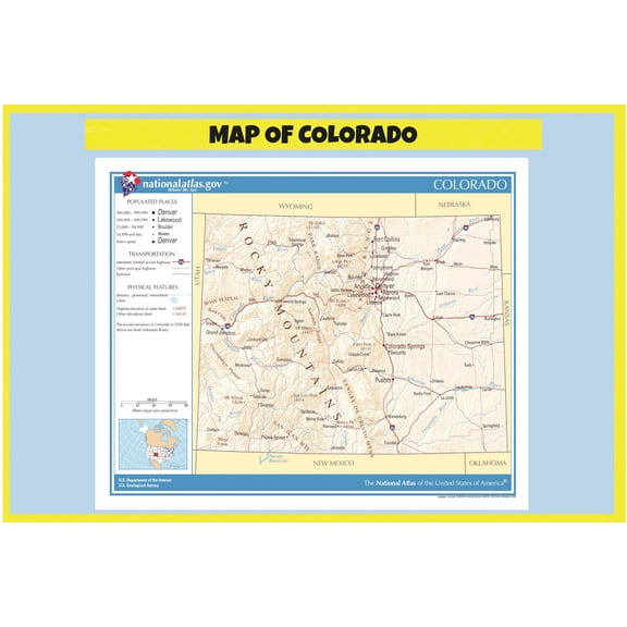 Map of Colorado Style B - Laminated Wall Map Poster Print Perfect for Classrooms and Homes - Vivid Imagery with Bright Colors - 18x24