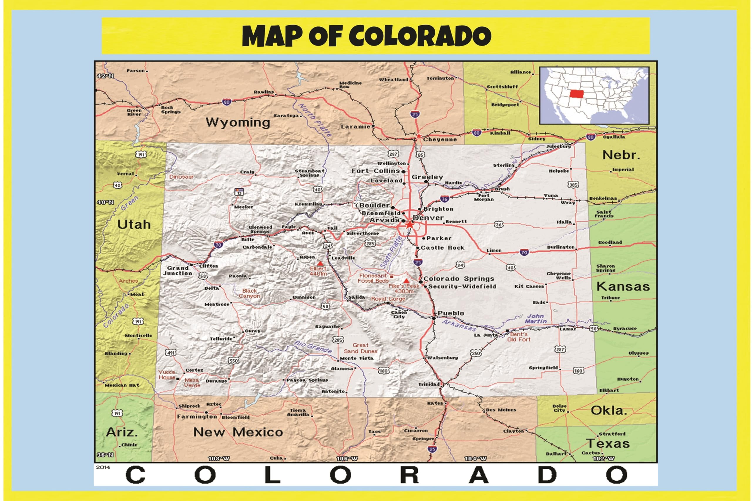Map of Colorado Style C - Laminated Wall Map Poster Print Perfect for ...