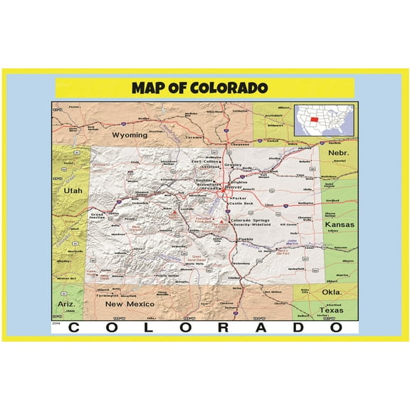 Map of Colorado Style C - Laminated Wall Map Poster Print Perfect for Classrooms and Homes - Vivid Imagery with Bright Colors - 18x24