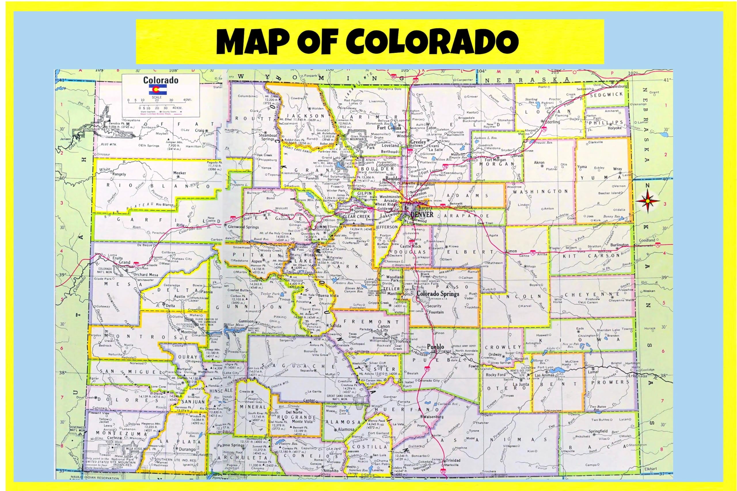 Map of Colorado Style D - Laminated Wall Map Poster Print Perfect for ...