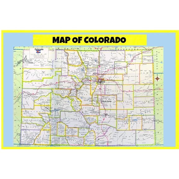 Map of Colorado Style D - Laminated Wall Map Poster Print Perfect for Classrooms and Homes - Vivid Imagery with Bright Colors - 18x24