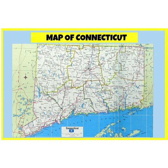 Map of Connecticut - Laminated Wall Map Poster Print Perfect for Classrooms and Homes - Vivid Imagery with Bright Colors - 18x24