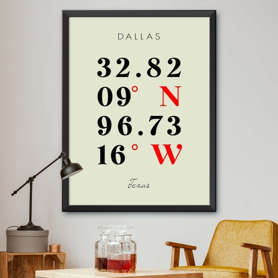 Map of Dallas, Texas, Multiline Coordinates Colored (8x10)