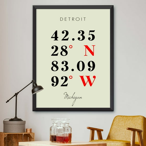 Map of Detroit, Michigan, Multiline Coordinates Colored (18x24)