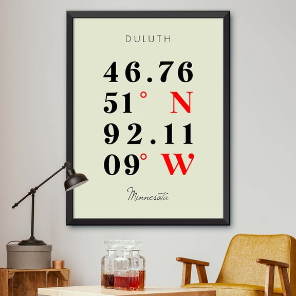 Map of Duluth, Minnesota, Multiline Coordinates Colored (16x20)