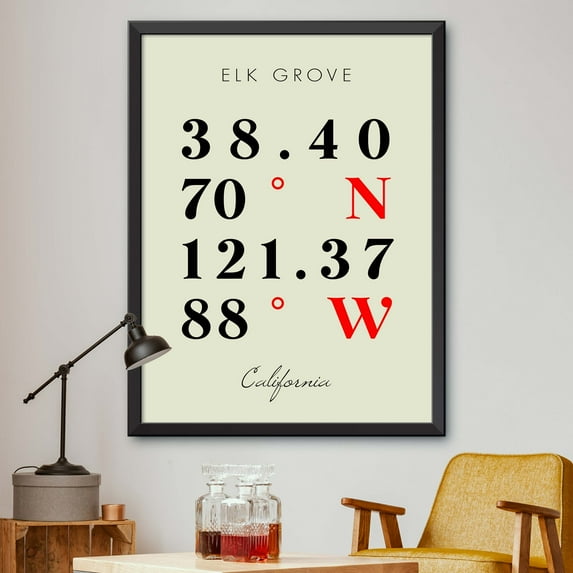 Map of Elk Grove, California, Multiline Coordinates Colored (36x48)