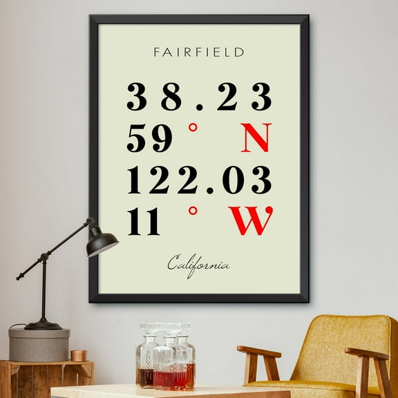 Map of Fairfield, California, Multiline Coordinates Colored (36x48)