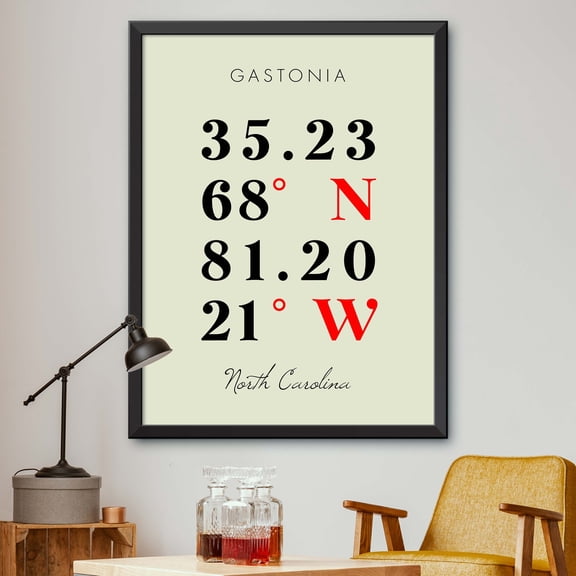 Map of Gastonia, North Carolina, Multiline Coordinates Colored (16x20)