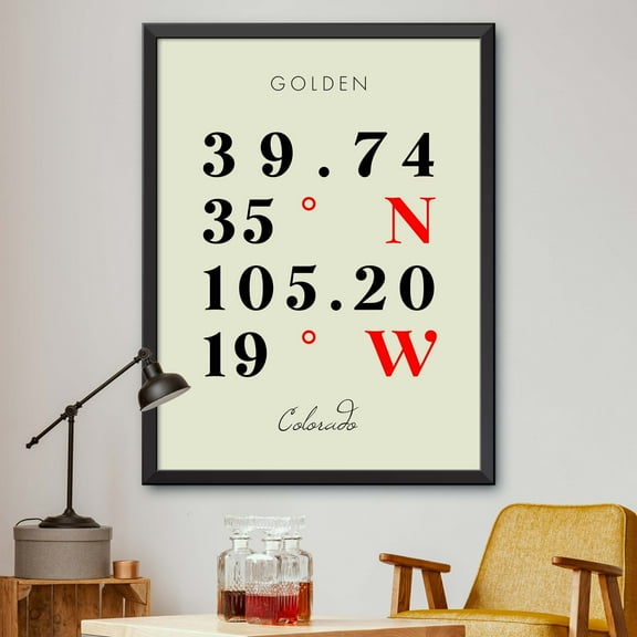 Map of Golden, Colorado, Multiline Coordinates Colored (12x16)