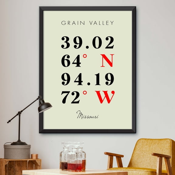 Map of Grain Valley, Missouri, Multiline Coordinates Colored (24x36)