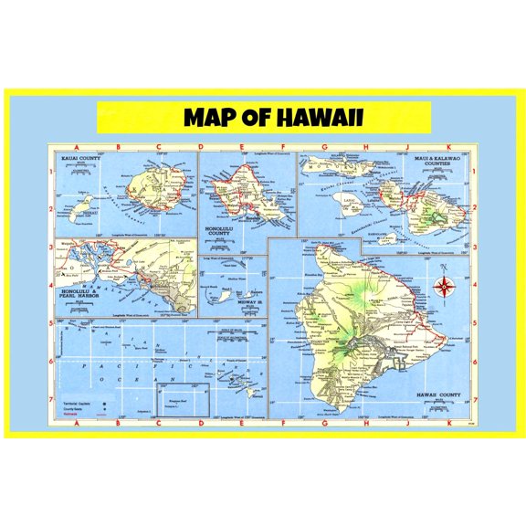 Map of Hawai - Laminated Wall Map Poster Print Perfect for Classrooms and Homes - Vivid Imagery with Bright Colors - 24x36