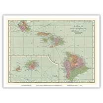 Map of Hawaii - Hawaiian Islands - Vintage Colored Cartographic Map by C.S. Hammond c.1905 - Master Art Print (Unframed) 9in x 12in
