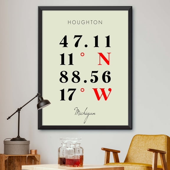Map of Houghton, Michigan, Multiline Coordinates Colored (8x10)