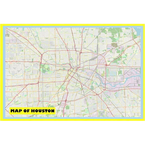Map of Houston 18x24 with Neighborhoods, Streets, Roads, Highways and Parks - Laminated Wall Map Poster Print - Vivid Imagery with Bright Colors
