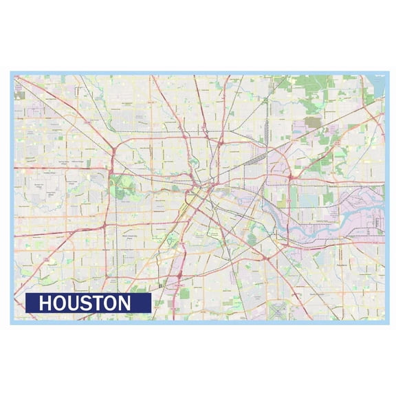 Map of Houston 36x54 Inch - Glossy Wall Map Poster - Blue Edition - High-Quality Print for Classrooms, Offices & Homes