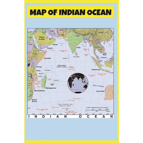 Map of Indian Ocean - Laminated Wall Map Poster Print Perfect for Classrooms and Homes - Vivid Imagery with Bright Colors - 24x36