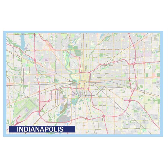 Map of Indianapolis 18x24 Inch - Laminated Wall Map Poster - Blue Edition - High-Quality Print for Classrooms, Offices & Homes