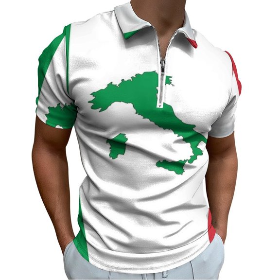 Map of Italy - Italian Flag Men Zipper T-shirt Summer Casual Short Sleeve T-shirt Top