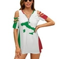 thumbnail image 1 of Map of Italy - Italian Flag Womens Summer V Neck Zipper Top Short Sleeve T Shirt Off Shoulder Top Casual Classy Loose Shirts, 1 of 7