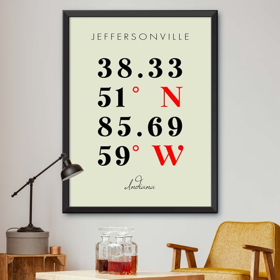 Map of Jeffersonville, Indiana, Multiline Coordinates Colored (36x48)