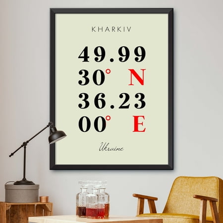Map of Kharkiv, Ukraine, Multiline Coordinates Colored (12x16)