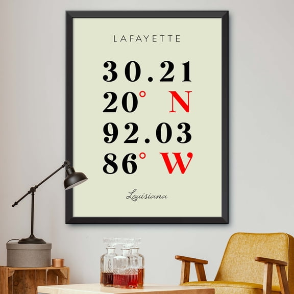 Map of Lafayette, Louisiana, Multiline Coordinates Colored (8x10)