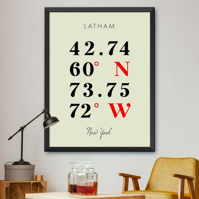 Map of Latham, New York, Multiline Coordinates Colored (16x20