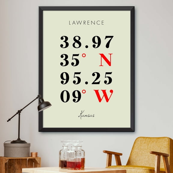 Map of Lawrence, Kansas, Multiline Coordinates Colored (16x20)