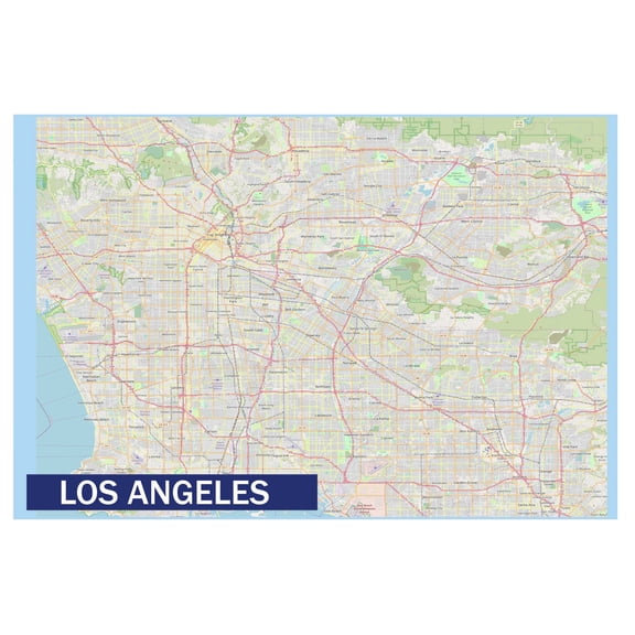Map of Los Angeles 18x24 Inch - Laminated Wall Map Poster - Blue Edition - High-Quality Print for Classrooms, Offices & Homes